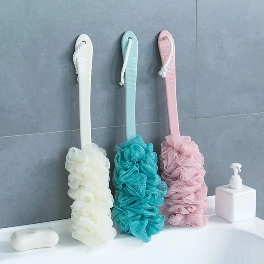Large Two-Tone Bath Puff with Long Handle & Hanging Rope