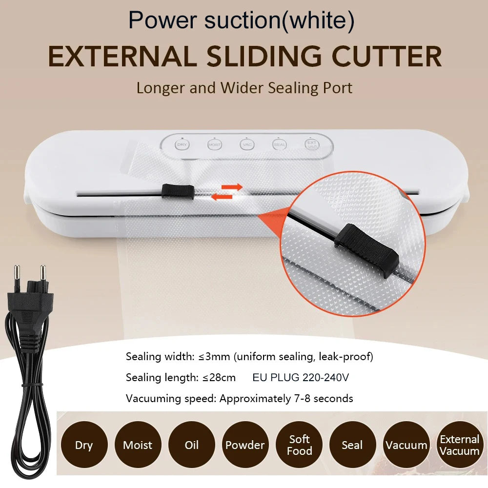 280/200mm 110/220V Heat Seal Machine Household Impulse Vacuum & Power Suction Food Meat Plastic Bag Sealer Kitchen Fruit Storage Peaceful Pleasures Health and Wellness 280mm EU PLUG