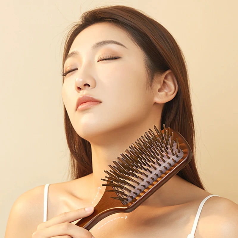 1pcs Sandalwood Hand Carved Air Cushion Comb With Wood Teeth, Scalp Massage Brush For All Hair Types, Wooden Hair Styling Peaceful Pleasures Health and Wellness