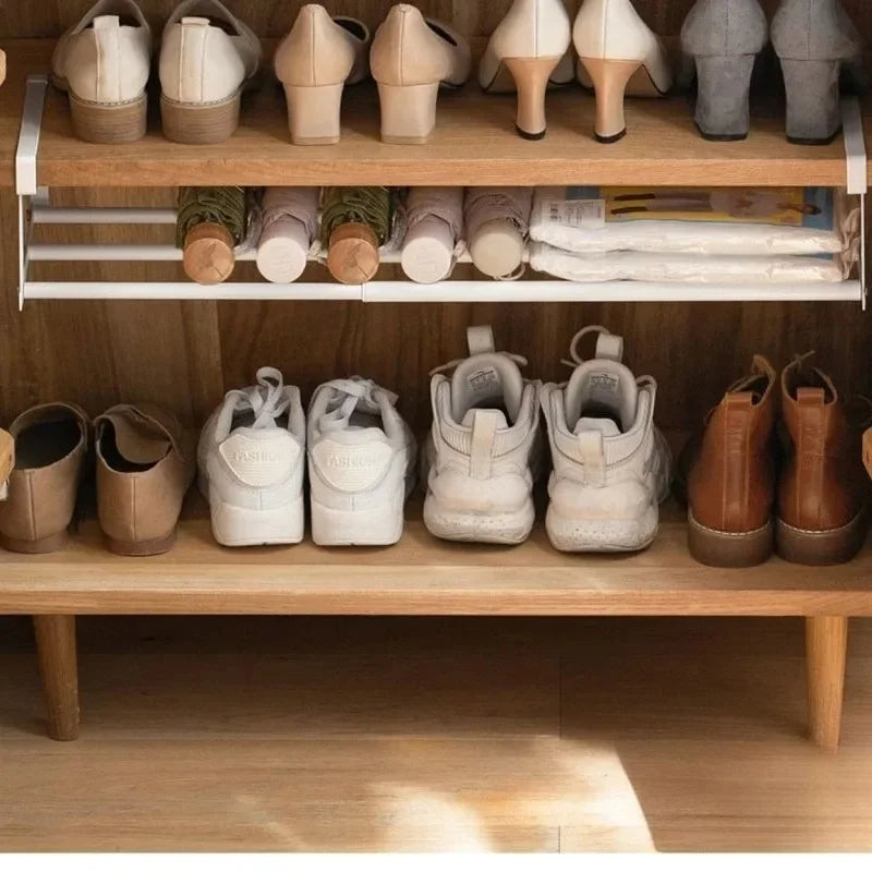 Adjustable Shoe Rack | Space-Saving Layered Organizer For Home Shoe Cabinets | Under-Shelf Shoe Holder With Hanging Basket Peaceful Pleasures Health and Wellness