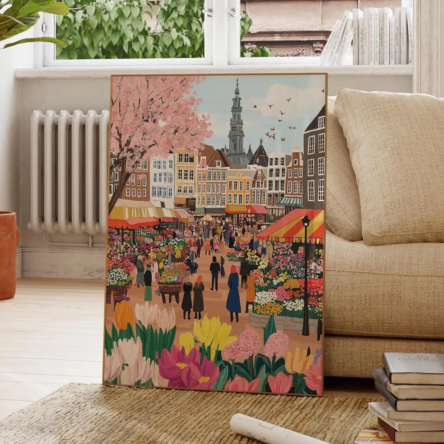 Amsterdam Flower Market Watercolor Canvas Wall Art Print