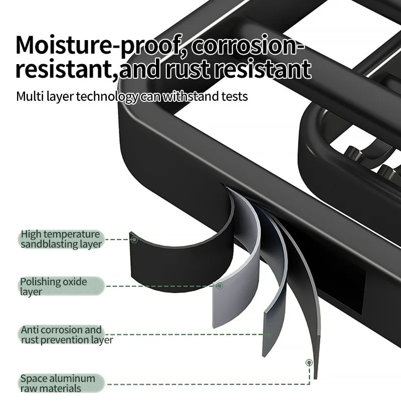 Foldable No-Drill Wall-Mounted Towel Rack – Black Metal Bar