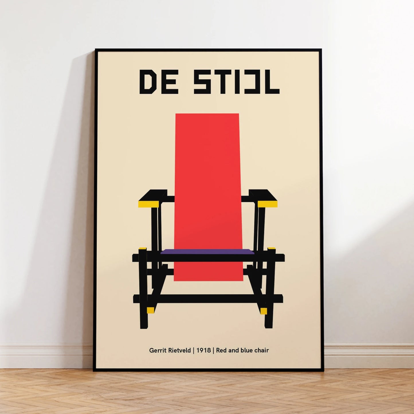 De Stijl Red & Blue Chair Canvas Wall Art | Minimalist Print