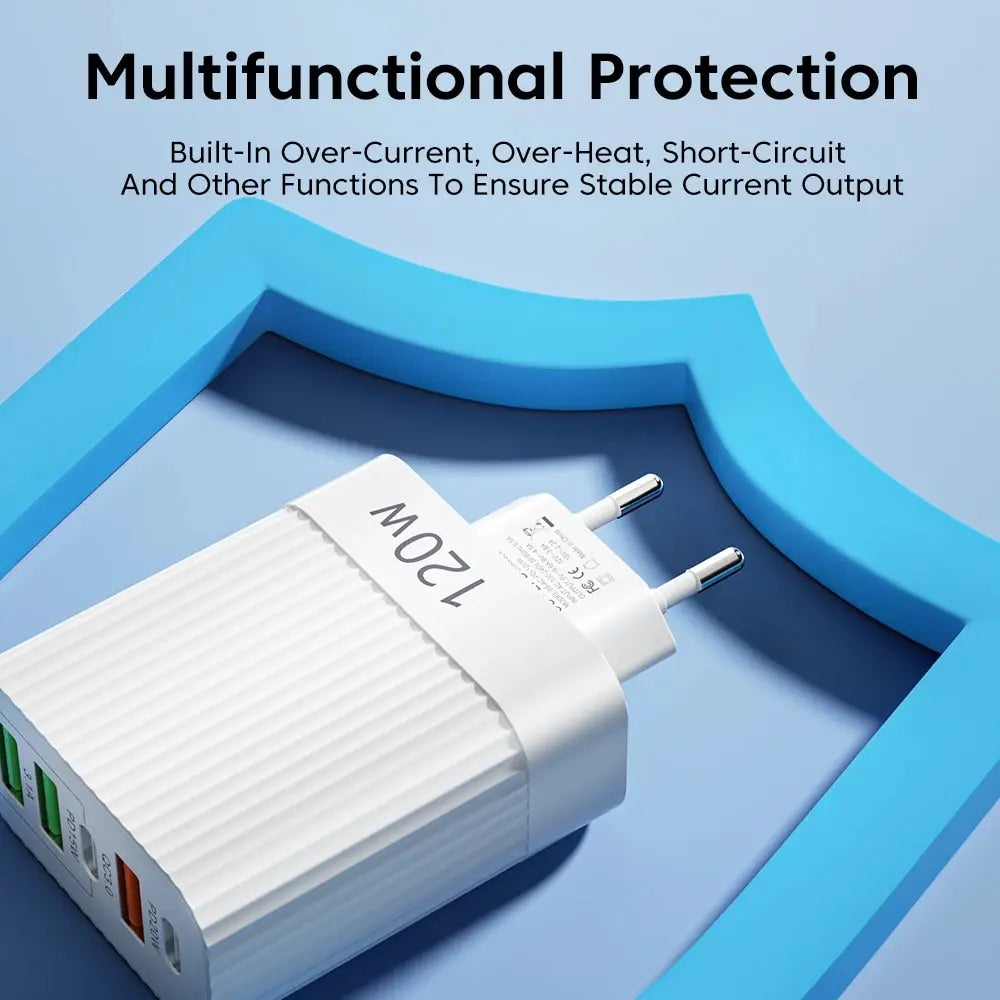 5-Port 120W USB-C PD Wall Charger – Fast Charge iPhone & Android