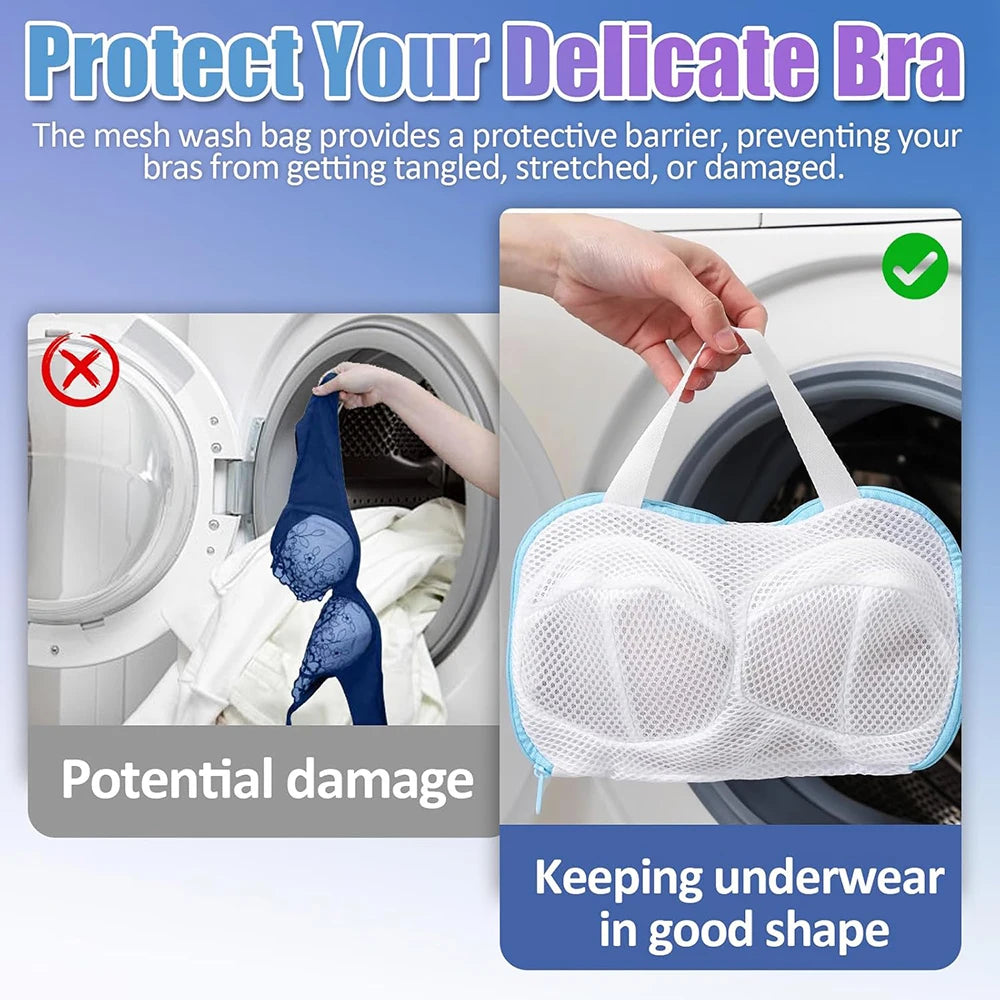 2 Pcs Bra Washing Bags for Laundry – 3D Protective Bracket Lingerie Wash Bag, Non-Deform Dryer Safe