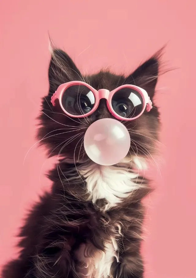 Disco Pink Funny Animal Canvas Wall Art – Kitten Llama Koala