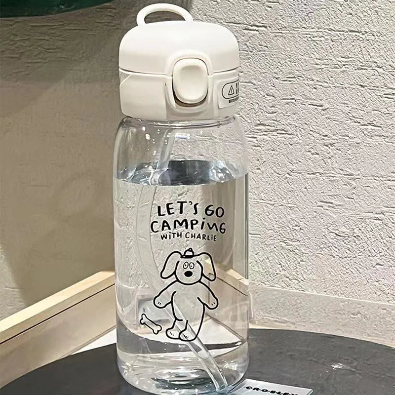 Plastic Water Bottle Water Cup With Straw Simple Large Capacity Portable Drop Resistant And Portable Cup Cartoon Ice Suction Cup Peaceful Pleasures Health and Wellness