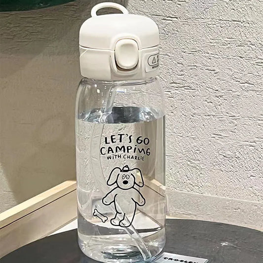 Plastic Water Bottle Water Cup With Straw Simple Large Capacity Portable Drop Resistant And Portable Cup Cartoon Ice Suction Cup Peaceful Pleasures Health and Wellness