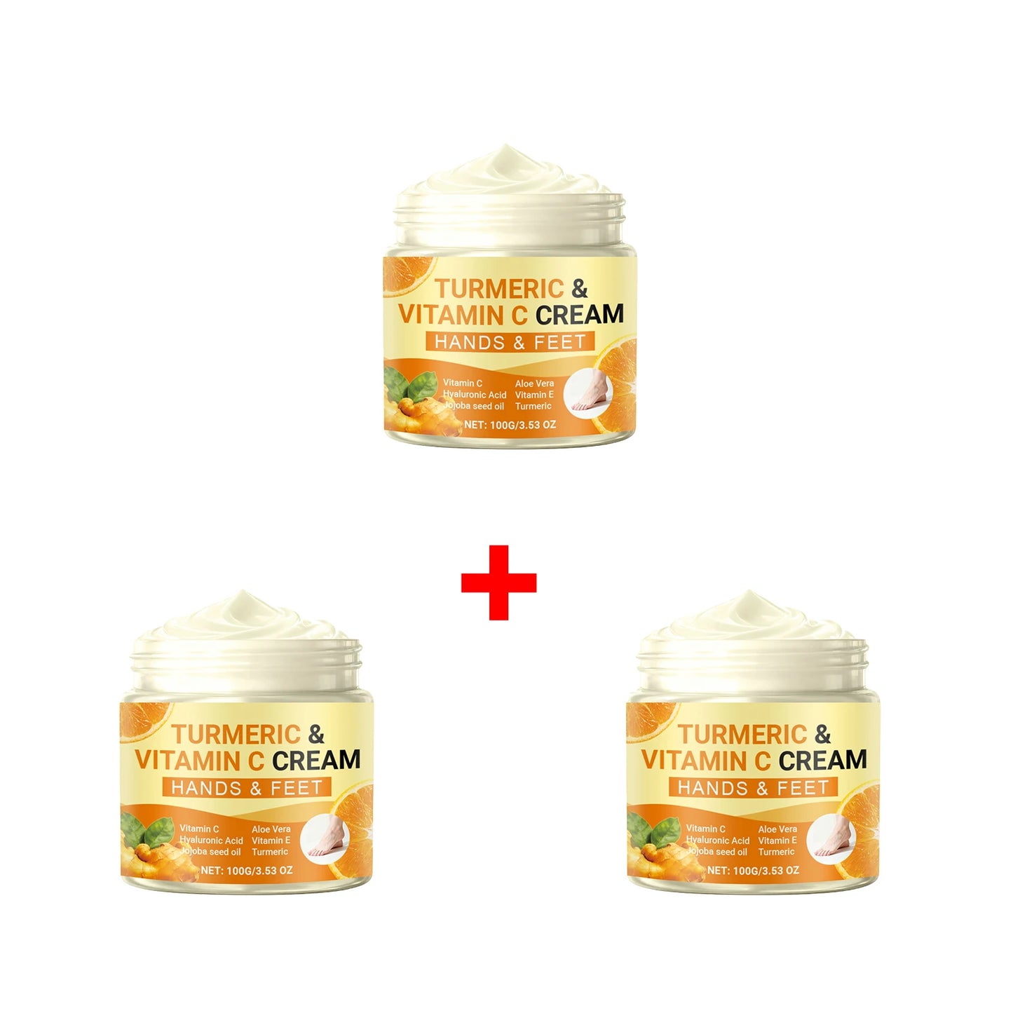 Turmeric Vitamin C Moisturizing Cream for Hand and Feet Brighten Skin Tone Repairs Dry Cracked Heels Nourishes Rough Skin Care Peaceful Pleasures Health and Wellness 300g