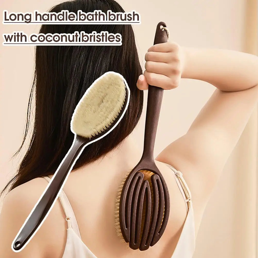 Long Handle Back Scrubber with Natural Coconut Bristles – Dry Brushing, Exfoliation & Circulation Body Brush Peaceful Pleasures Health and Wellness