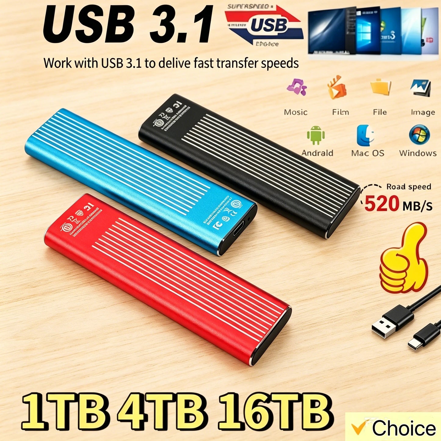 EOENKK 8TB Portable External SSD USB 3.2 Type-C Fast Drive