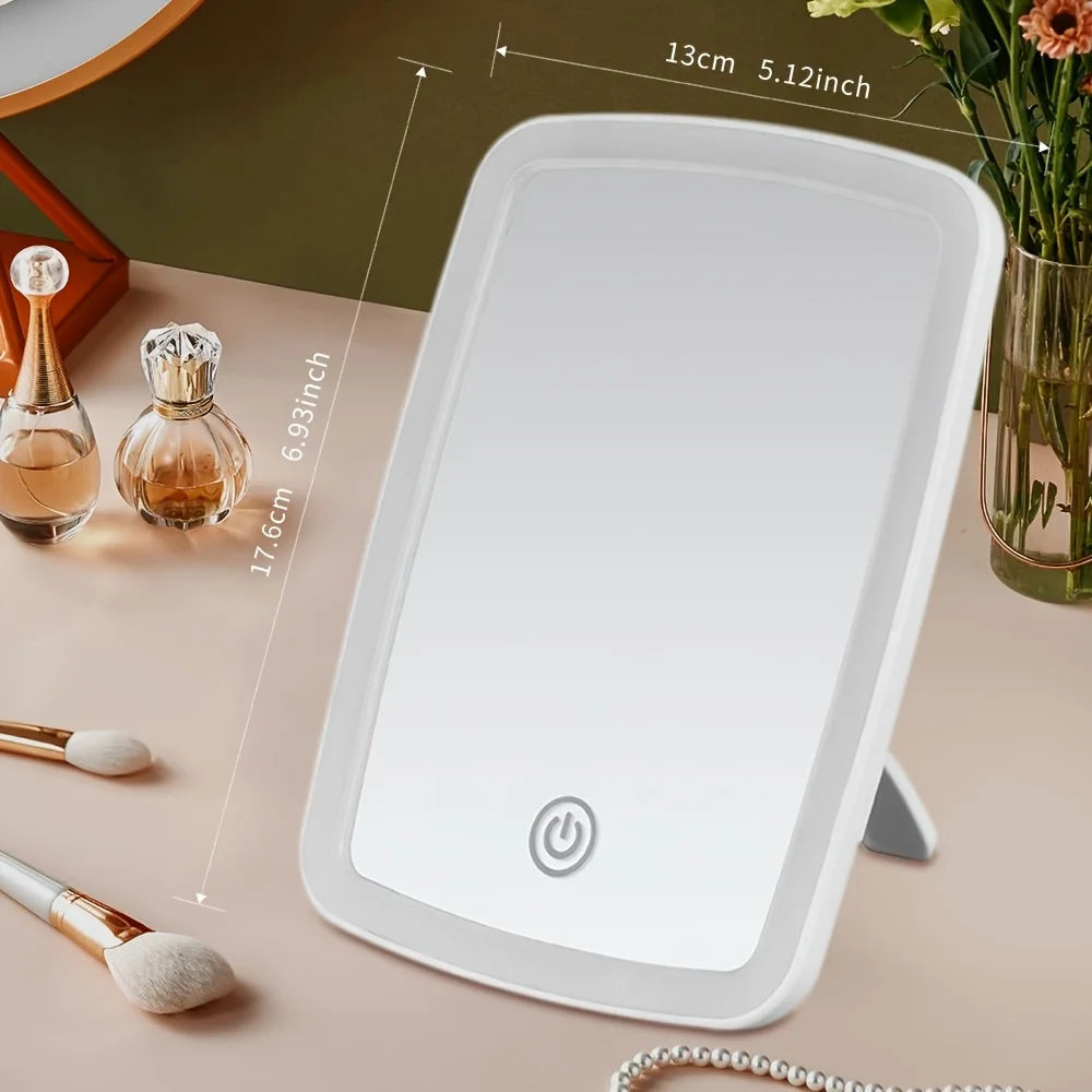 LED Makeup Mirror with Stand Desktop Folding Compact Square Travel Cosmetic Portable Lighted Vanity Mirror Touch Screen Tabletop Peaceful Pleasures Health and Wellness 1pc