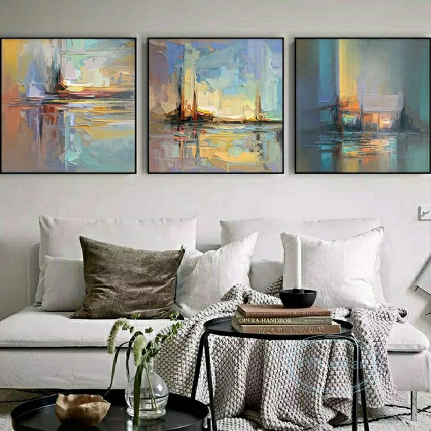 Abstract Art Oil Painting Handmade Canvas Hanging Poster Modern Combination Decorative Mural For Living Room Bedroom Restaurant Peaceful Pleasures Health and Wellness