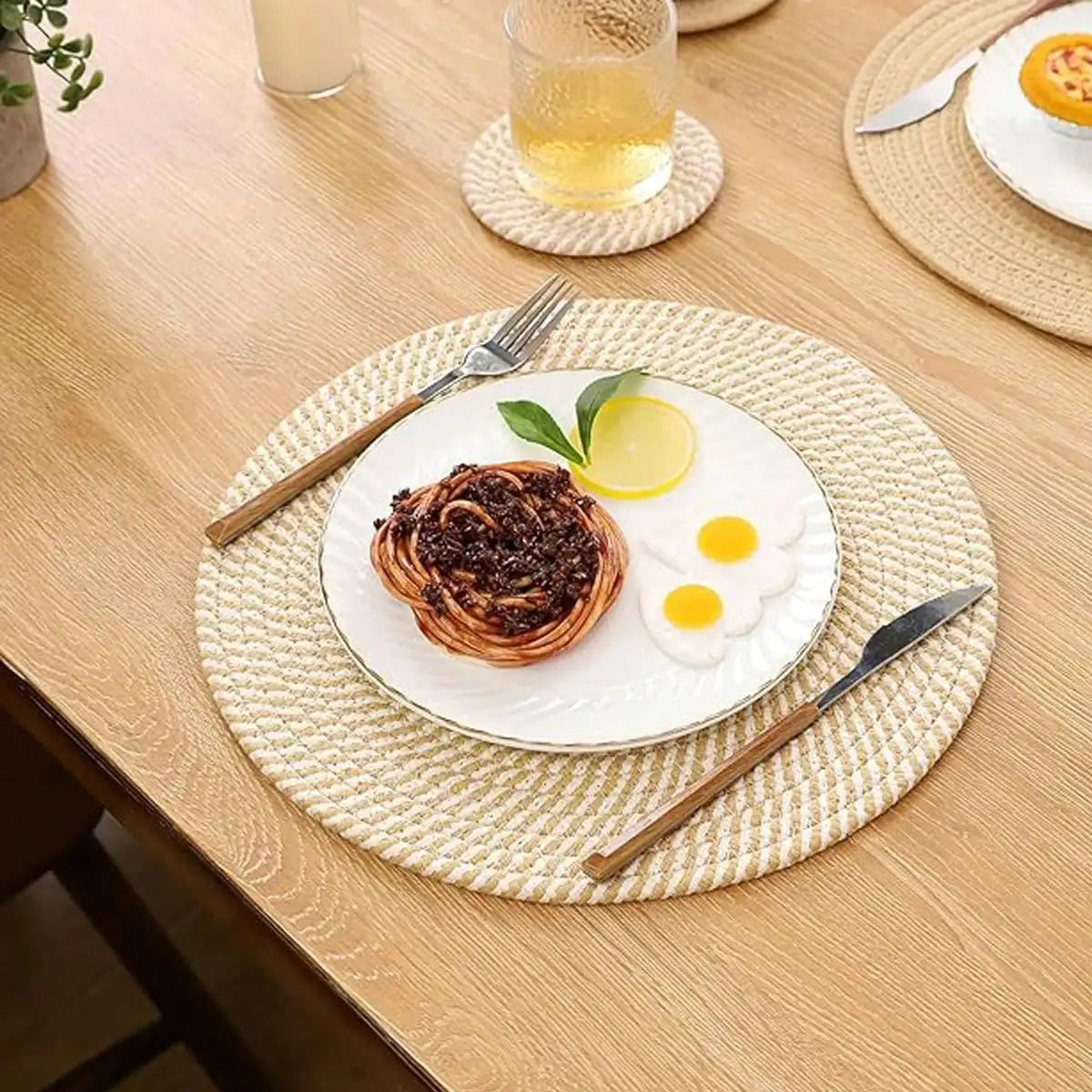 Round Braided Placemats 15" Washable PVC Table Mats | Set of 5