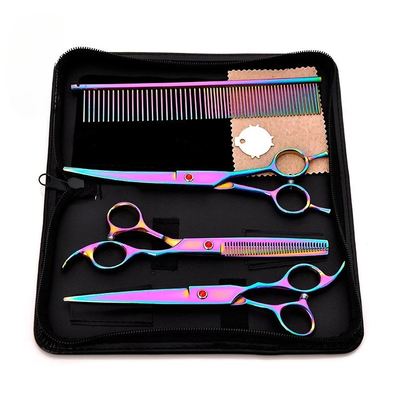 Dog Grooming Scissors Purple Dragon " 7" Stainless Pet Beauty Scissors Cutting Scissors Thinning Shears Curved Peaceful Pleasures Health and Wellness