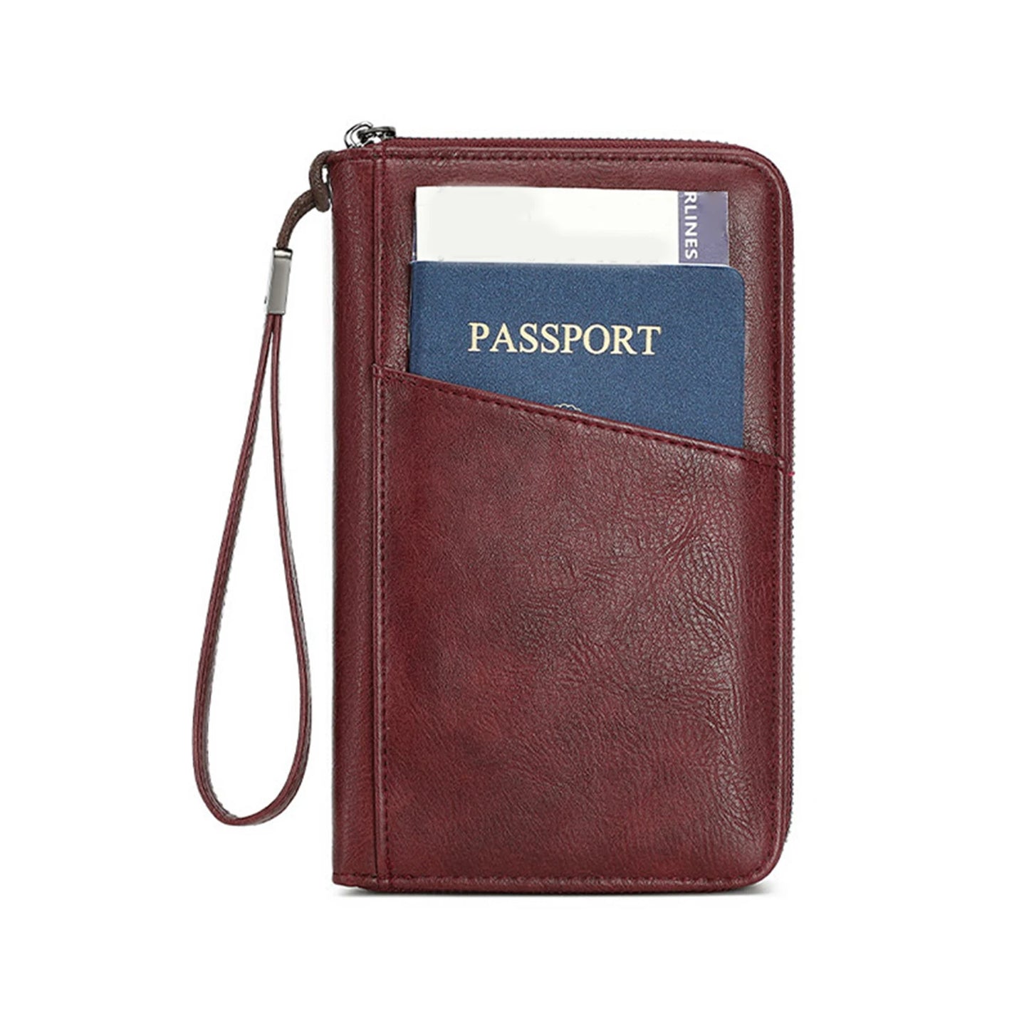 Portable Family Passport Holder Portable & Waterproof Travel Passport Holder Bag for Cards Boarding Pass Money Peaceful Pleasures Health and Wellness wine red