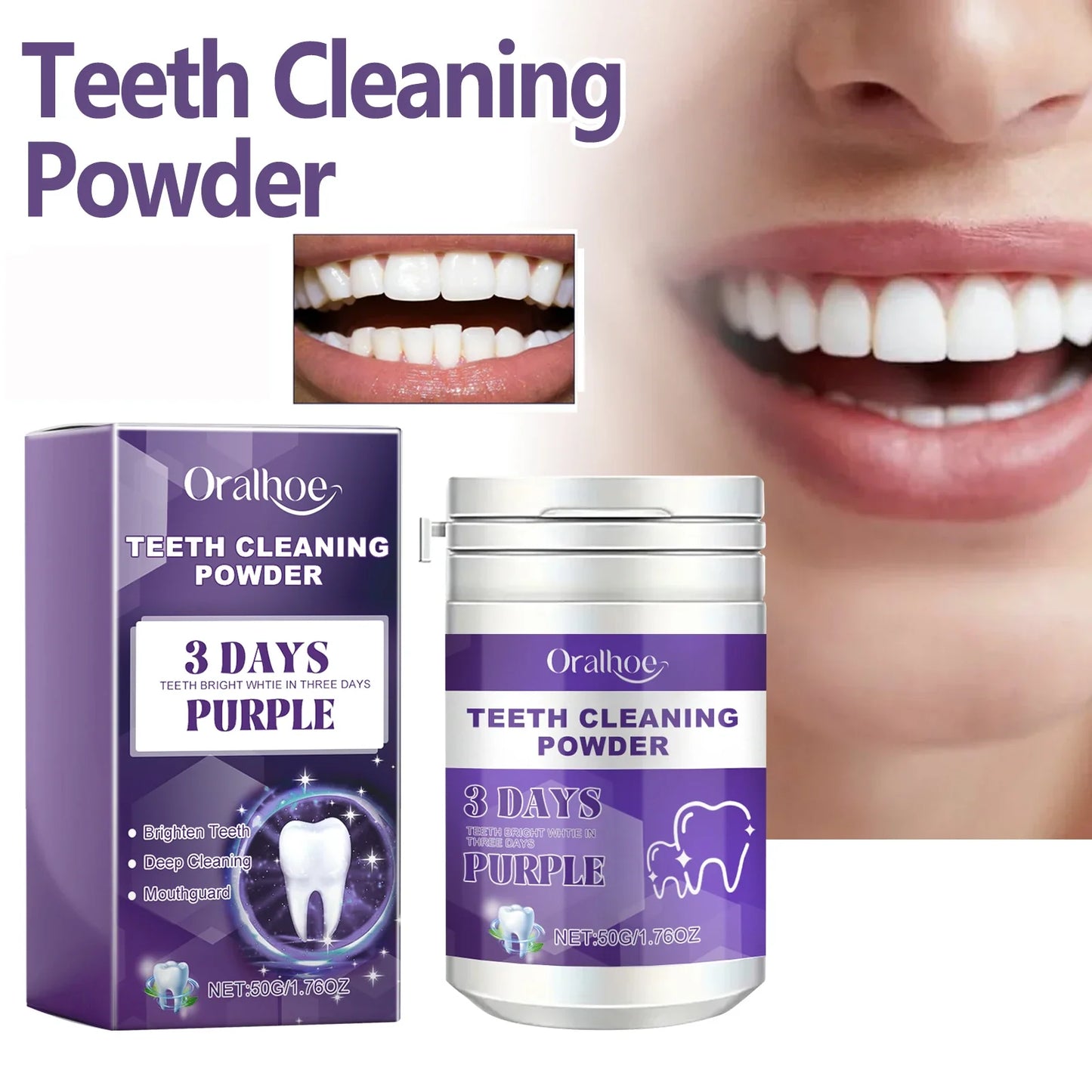 Oralhoe Teeth Whitening Powder – Natural Plant Formula 50g