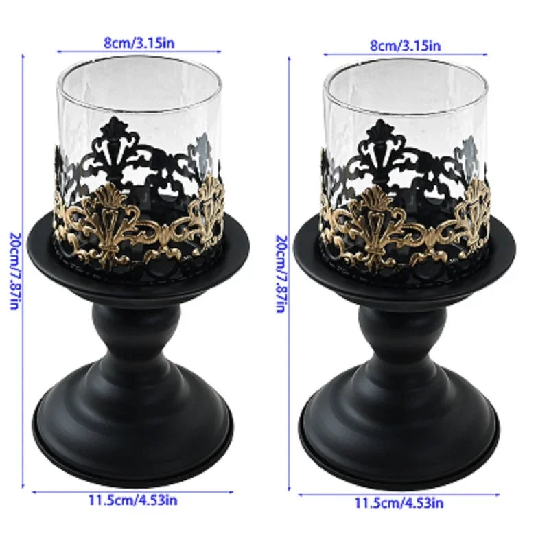 Black Iron Pillar Candle Holders Set of 2 | Home Decor Centerpiece