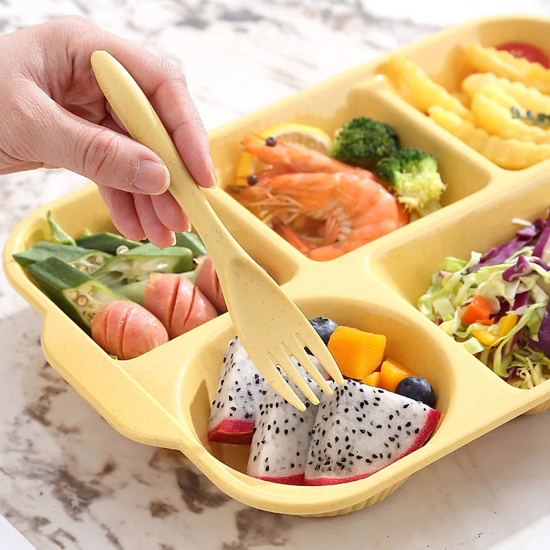Portable 5 grids Meal Box Food Grade PP Rectangular Divided Lunchbox Separating Plates with knife fork spoon Dinnerware Set Peaceful Pleasures Health and Wellness
