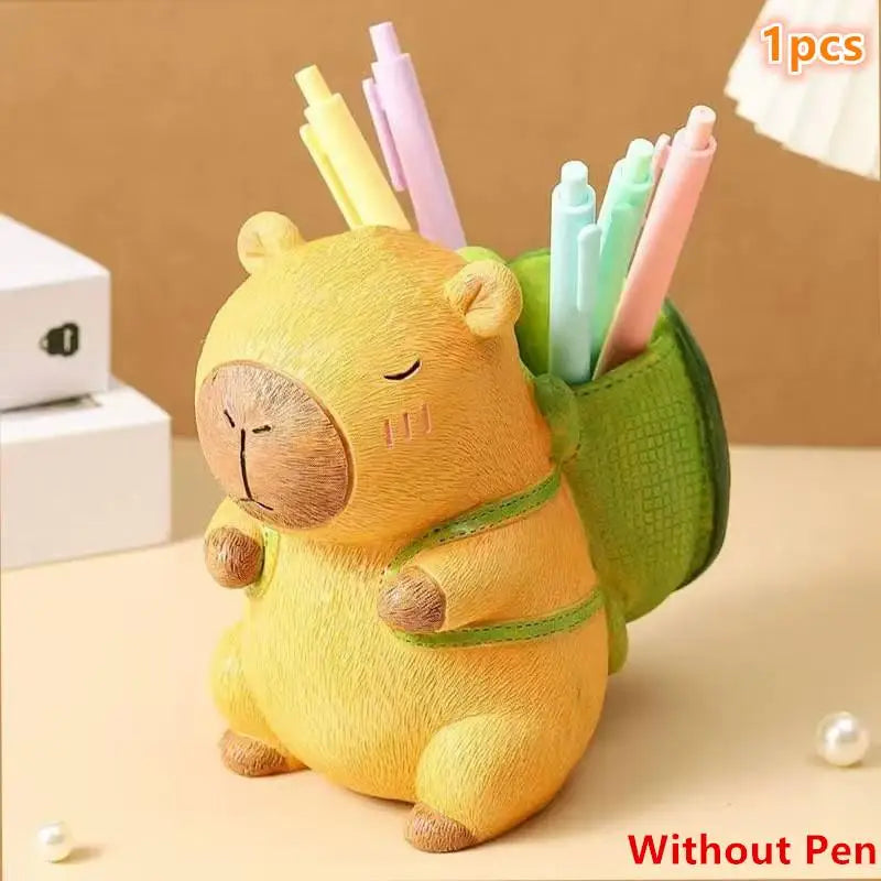 Creative Cute Capybara Pen Holder Large Capacity Portable Makeup Brush Holder Multi Functional Cartoon Stationery Storage Box Peaceful Pleasures Health and Wellness