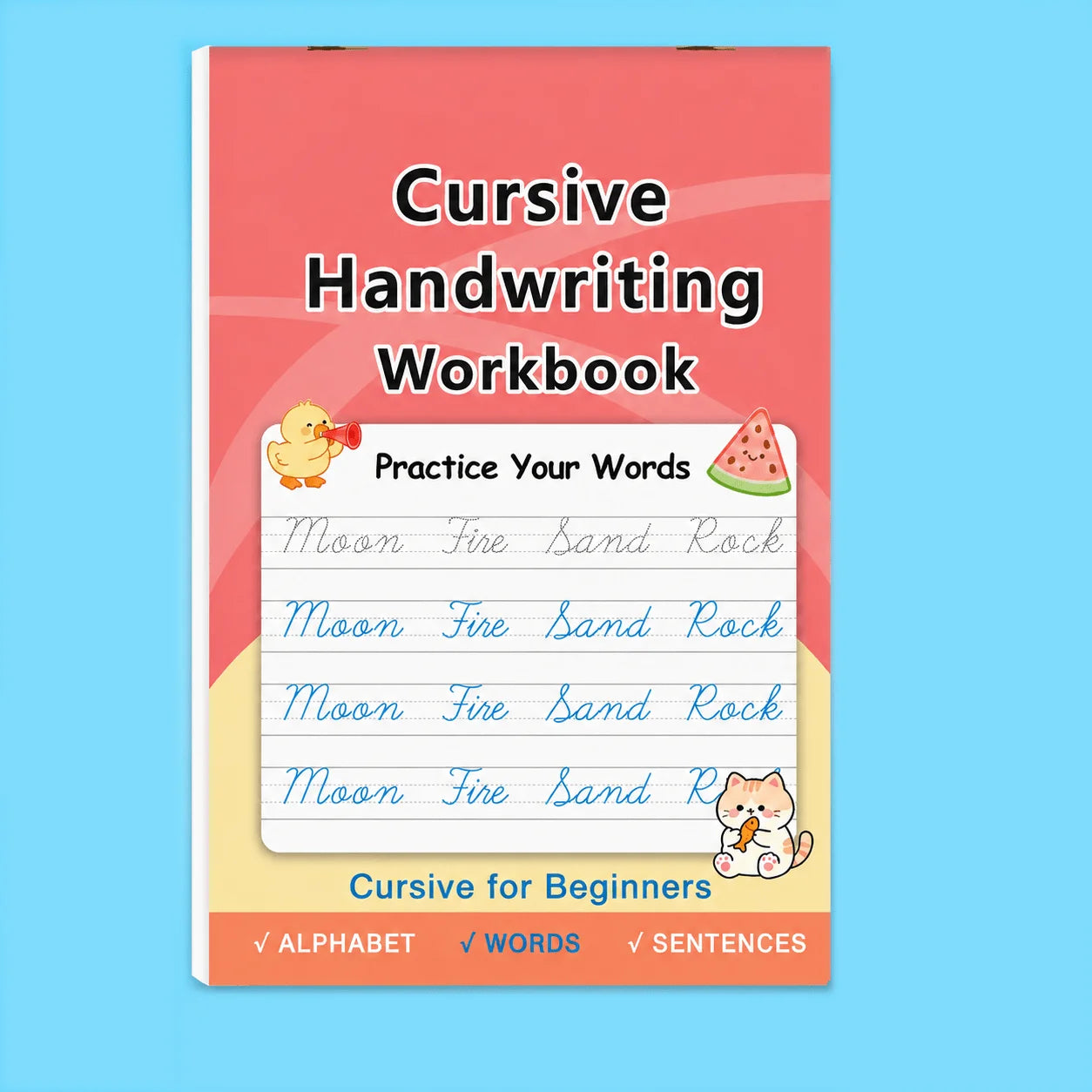 Beginner Cursive Handwriting Workbook 32 Pages Words Sentences