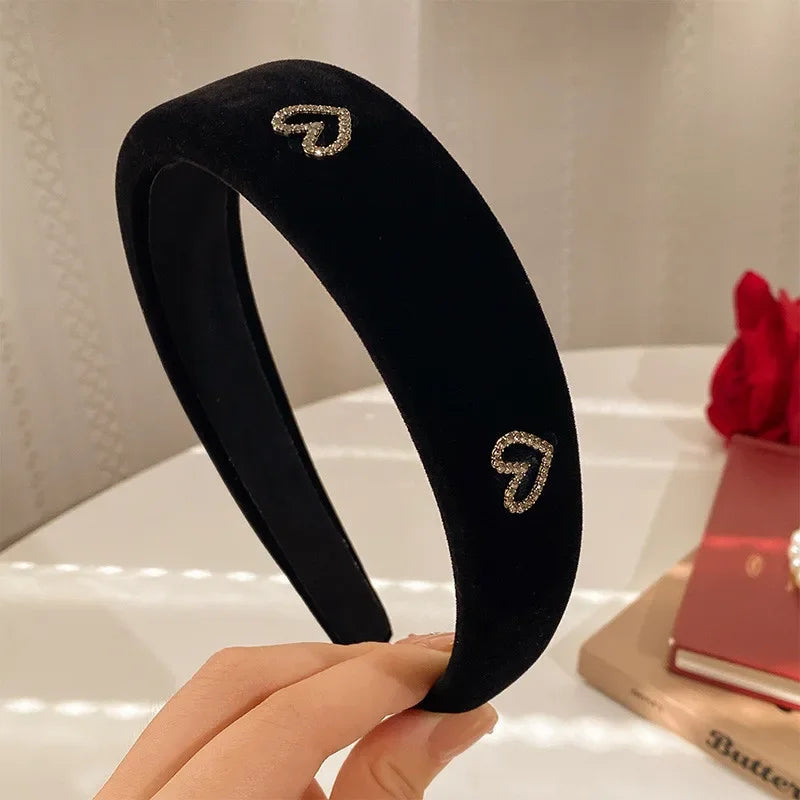 Fashion Lady Hair Hoop Velvet Heart Shape Rhinestone Headband Female