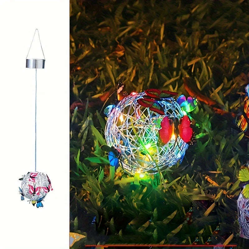 Outdoor Solar Lamp Garden Butterfly Light Home Decorative Nightlight Pendant Waterproof Butterfly Round Ball Light Alloy Ball Peaceful Pleasures Health and Wellness colour 2PCS