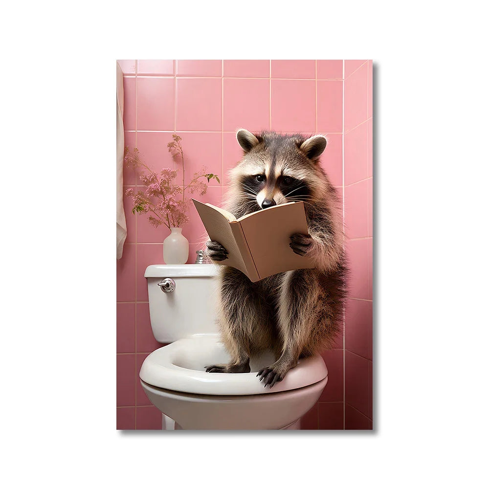 Funny Animals Toilet Canvas Painting Prints Gorilla Elephant Cat Dog Wall Poster Picture for Bathroom Room Home Decoration Peaceful Pleasures Health and Wellness