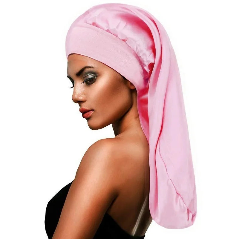 Large Satin Sleep Bonnet | Silky Night Cap with Adjustable Button