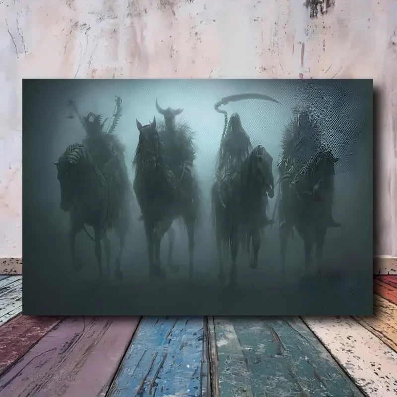 Four Horsemen Apocalypse Canvas Wall Art | Fantasy Décor Print Canvas Wall Art Print Peaceful Pleasures Health and Wellness
