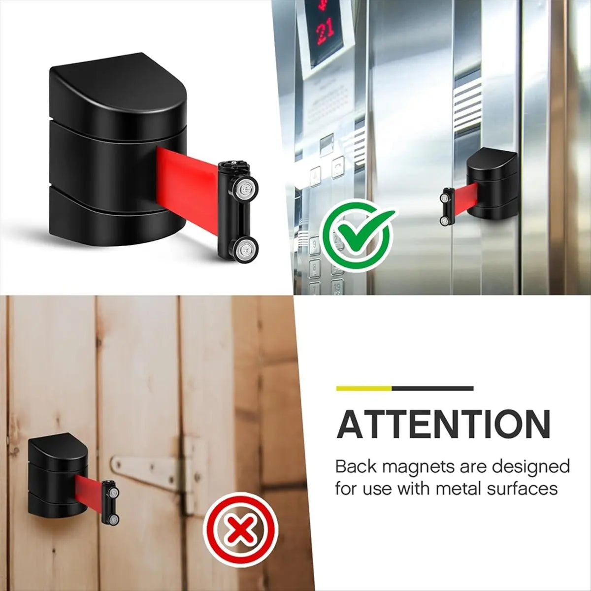 *ABDH 16.4 Ft Magnetic Retractable Wall Barrier Wall Mounted Crowd Control Barrier Safety Belt with ABS Case 2PCS Peaceful Pleasures Health and Wellness