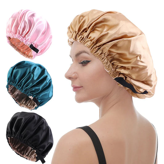 New Satin Hair Cap for Sleeping Invisible Flat Imitation Silk Round Haircare Women Headwear Ceremony Adjusting Button Night Hat Peaceful Pleasures Health and Wellness