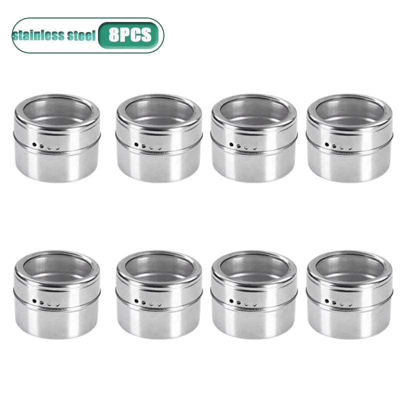 Magnetic Stainless Steel Spice Jars | Wall Mount BBQ Seasoning
