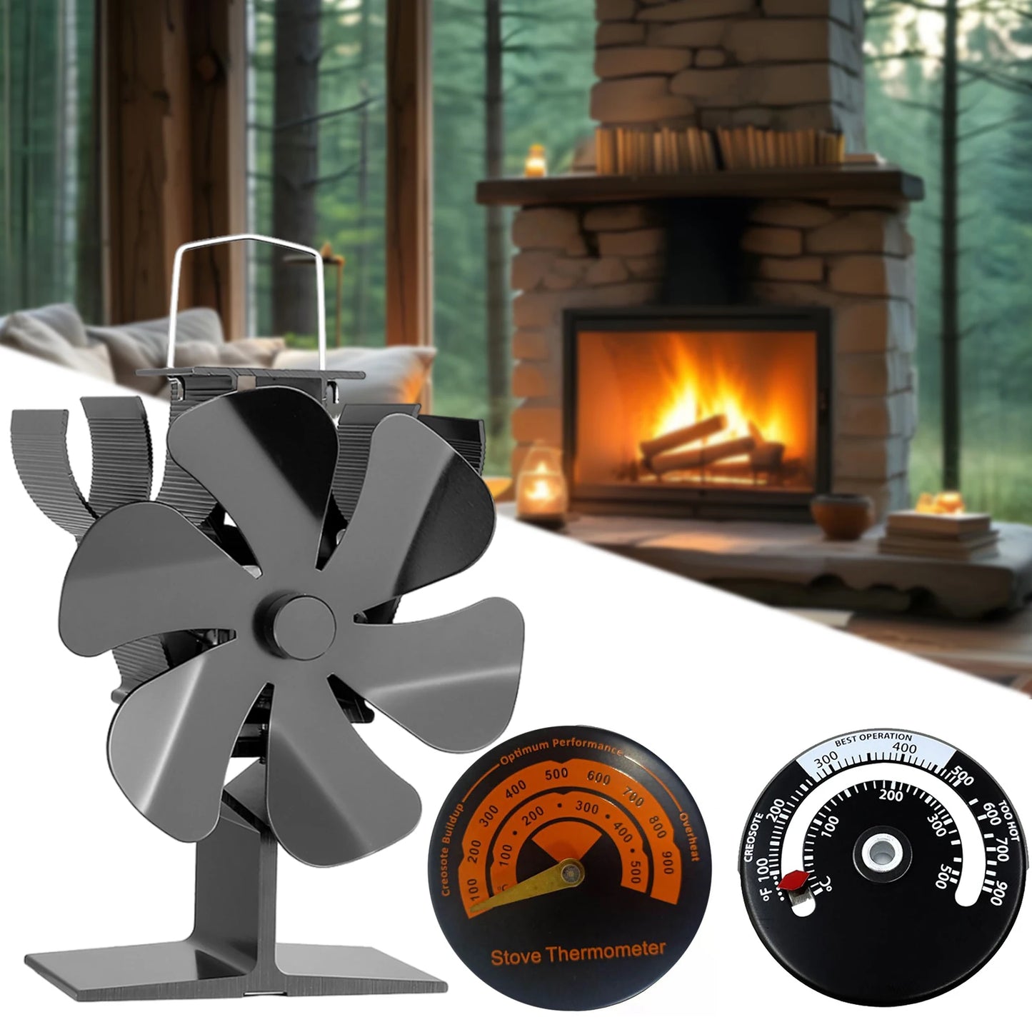 Heat Powered Stove Fan – 6-Blade Silent Thermal Fan