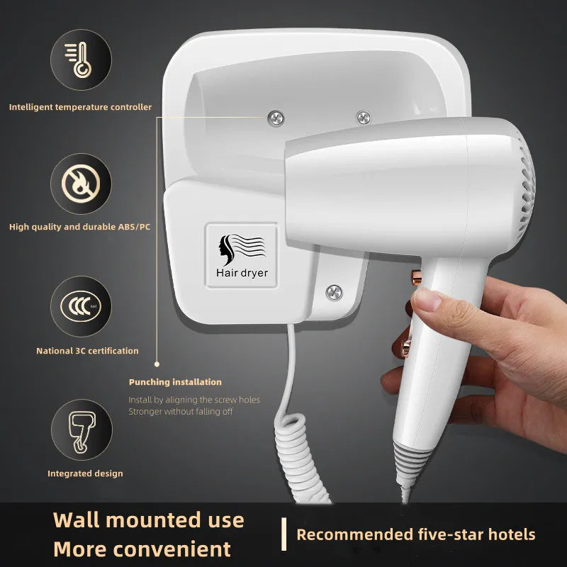 Hotel, Hotel, Non Perforated Wall Mounted Hair Dryer, Home Bathroom, High Wind Blue Light Hair Care Hair Dryer Peaceful Pleasures Health and Wellness