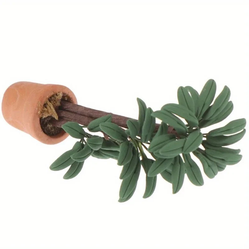 1:12 Dollhouse Miniature Potted Plant | Green Leaf Garden Decor