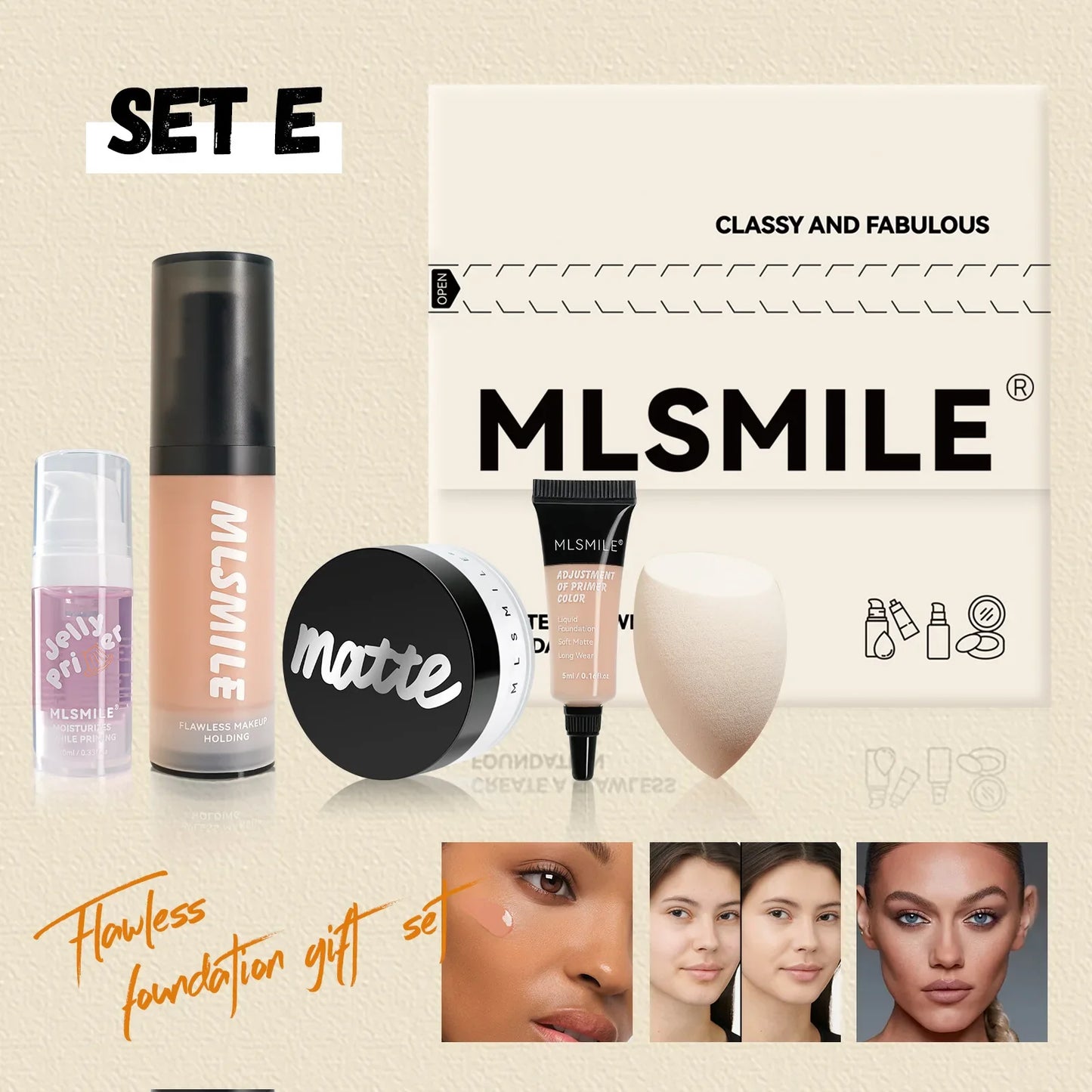 MLSMILE Makeup Set – Primer, Foundation, Concealer & Powder