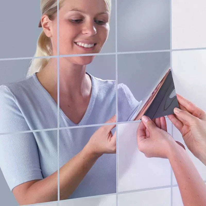 Self-Adhesive Square Mirror Wall Tiles – 15×15cm Stickers