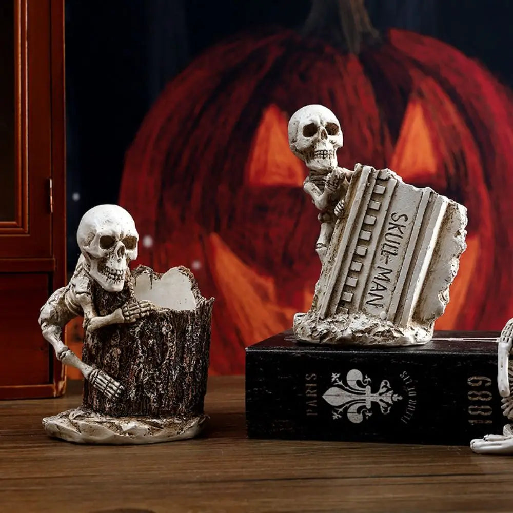 Scary Halloween Skull Pen Holder Resin Crafts Festival Skulls Pencil Storage Bucket Funny Skeleton Toothbrush Holder Peaceful Pleasures Health and Wellness