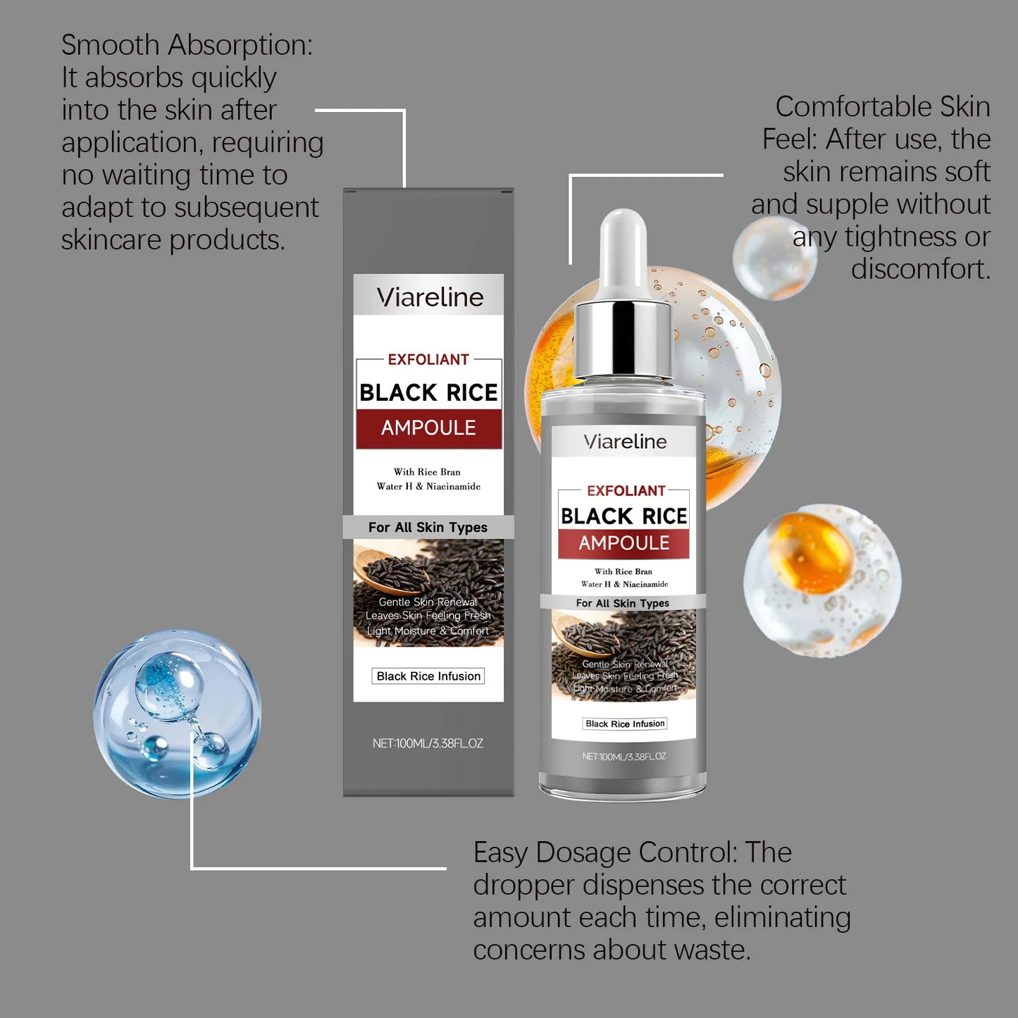 Black Rice Exfoliating Essence Remove Dead Skin Blackhead Removal Shrink Pores Hydrating Brightening Softening Glow Facial Serum Peaceful Pleasures Health and Wellness