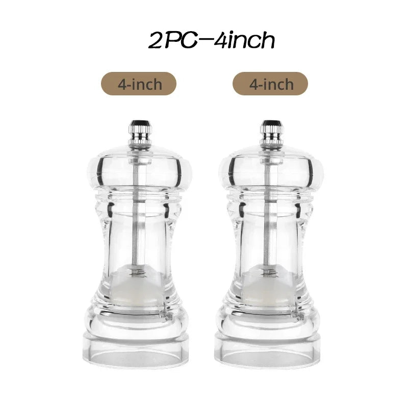 Acrylic Combo Pepper Mill & Salt Shaker | Adjustable Ceramic Grinder, Clear Transparent Body