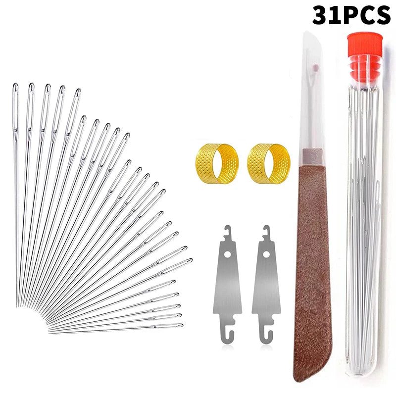 Big Eye Stainless Steel Hand Sewing Needles Kit | 31–36 Pc Set