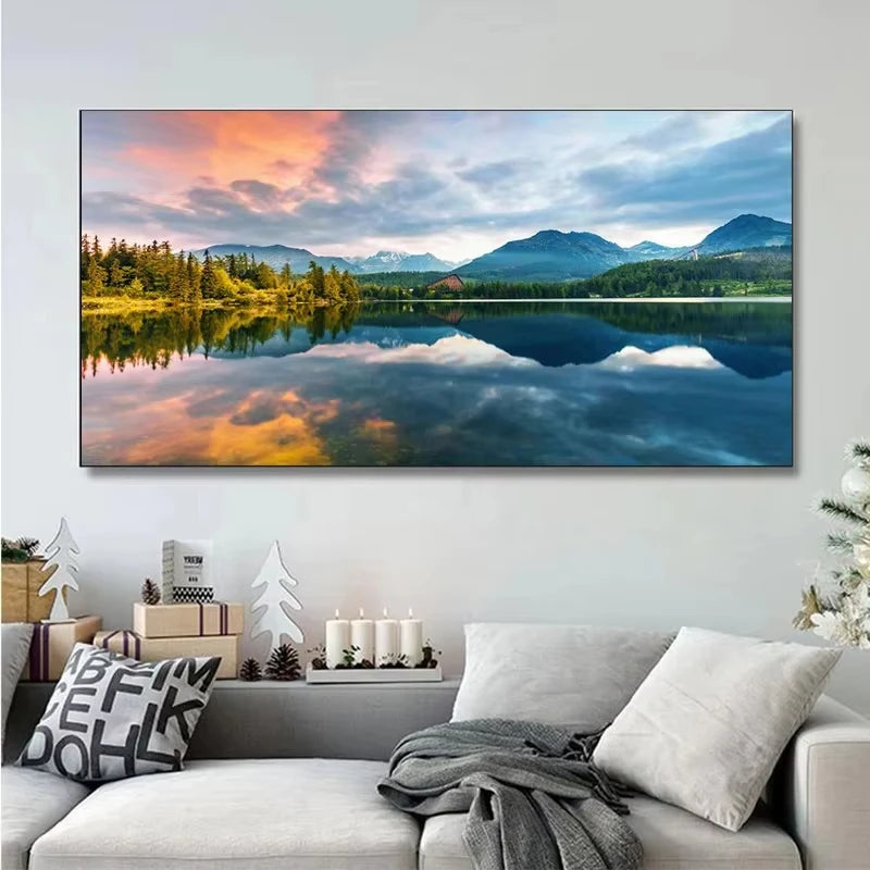 Nature Landscape Canvas Wall Art – Sunshine Forest Lake Print