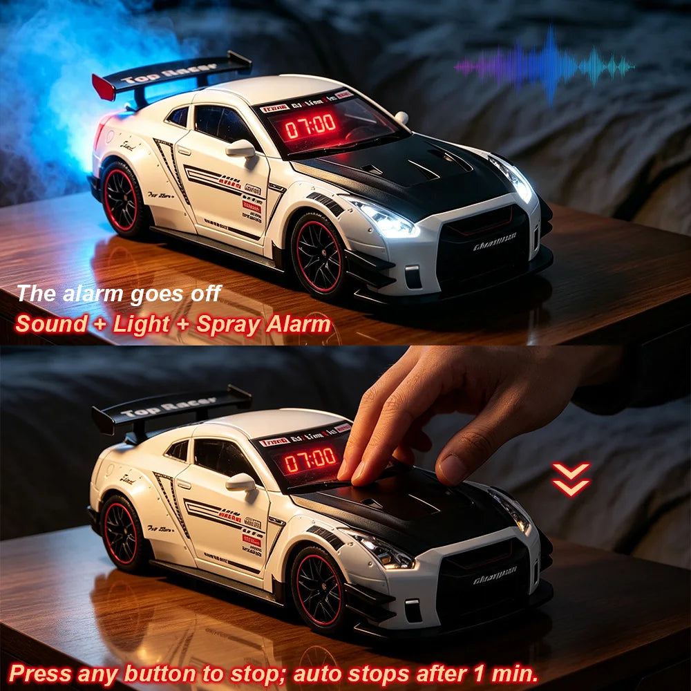 Hypercar Alarm Clock | Engine Sound, LED, Mist Spray & Remote Novelty Alarm Clock Peaceful Pleasures Health and Wellness