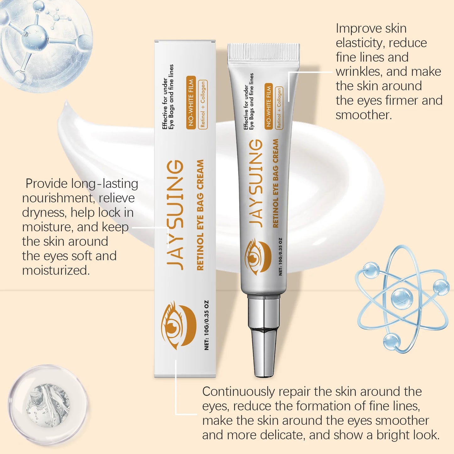 Remove Eye Bags Cream Anti-Aging Improve Puffiness Dark Circles Reduce Wrinkles Nourish Brighten Skin Retinol Firming Eye Cream Peaceful Pleasures Health and Wellness