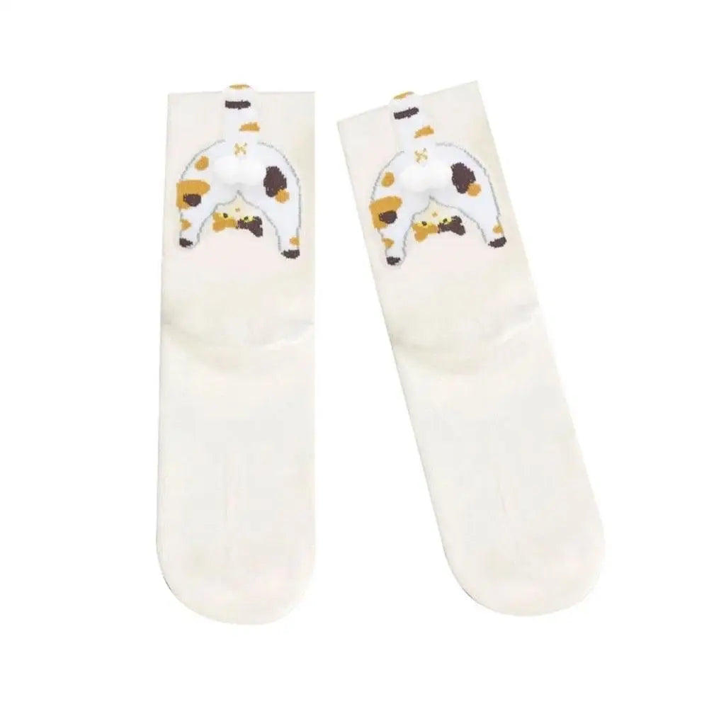 Funny Cat Egg Socks Fashion Cartoon Cotton Socks Soft Cozy Daily Wear Warm Socks 3D Cat Print Kawaii Knitting Socks Peaceful Pleasures Health and Wellness A One Size