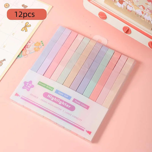 12 Colors Double Tip Aesthetic Highlighters Soft Notebook Marker Pens Peaceful Pleasures Health and Wellness