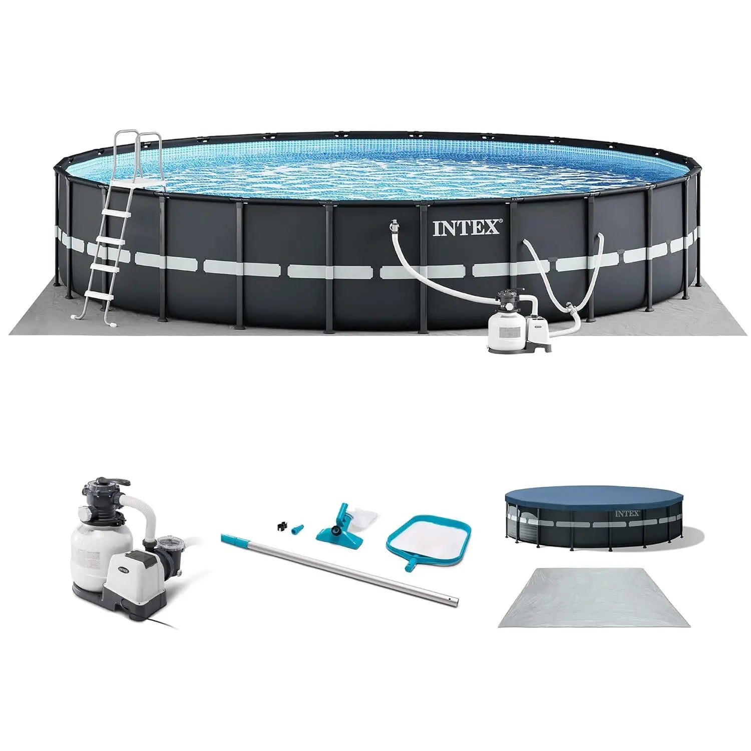 26329EH Ultra XTR 18ft x 52in Above Ground Swimming Pool Set with Sand Filter Pump and Cleaning Maintenance Kit, Custom Peaceful Pleasures Health and Wellness Gray United States