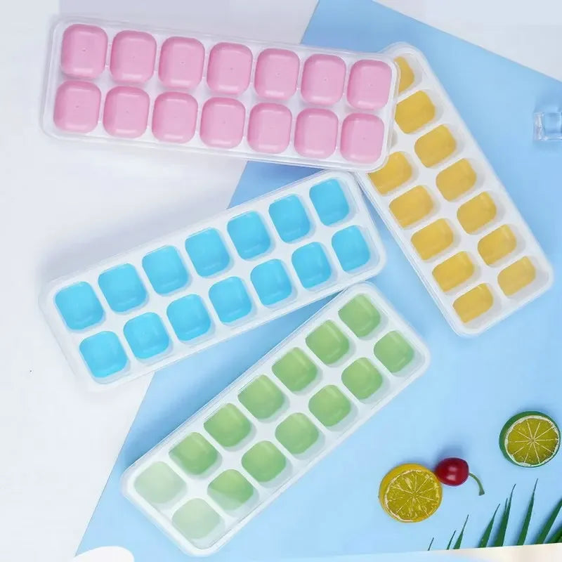 Ice Cube Tray Mold with Lid Silicone Square 14 Cube Easy Release Ice Cube Molds Summer Kitchen Bar DIY Iced Cocktail Freeze Tool Peaceful Pleasures Health and Wellness