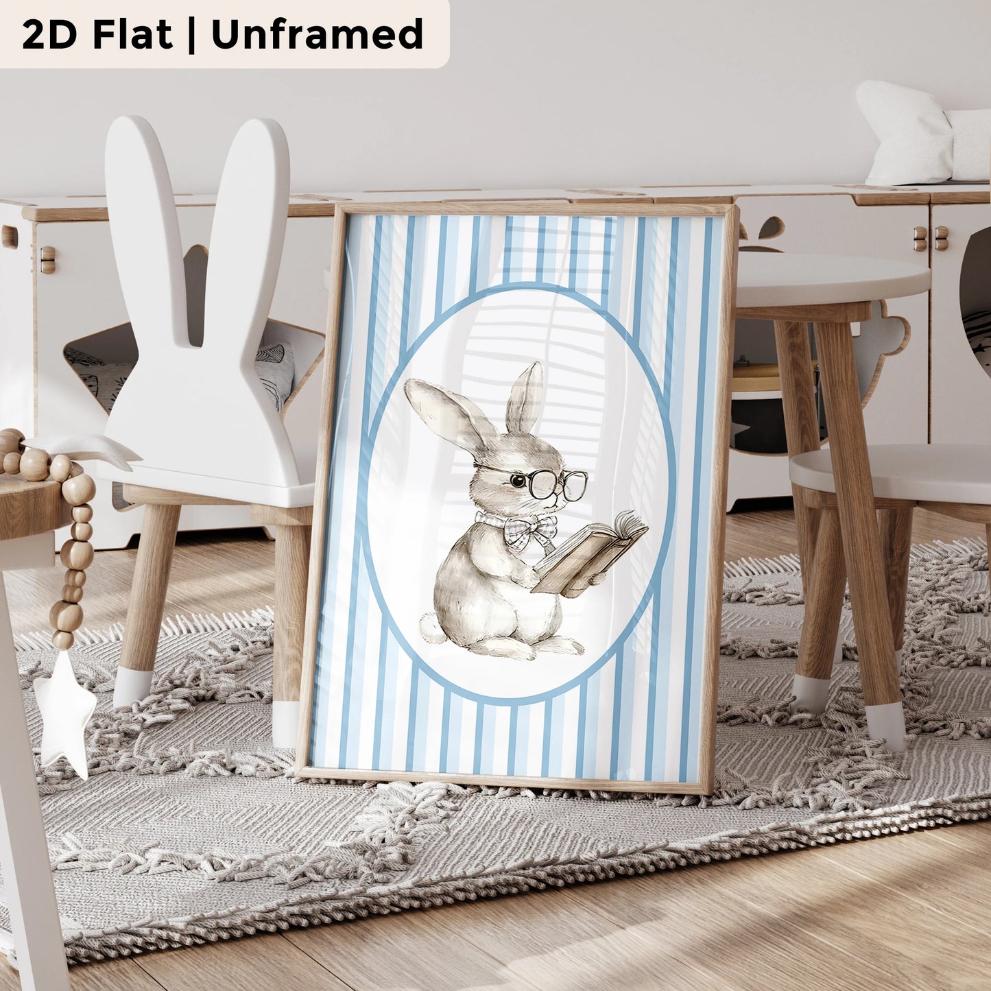 3-Piece Cartoon Blue Rabbit Canvas Wall Art | Kids Room Decor